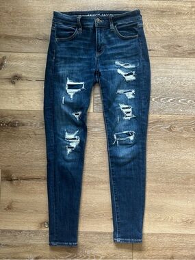 American Eagle Outfitters Dark Blue Ripped Skinny Jeans